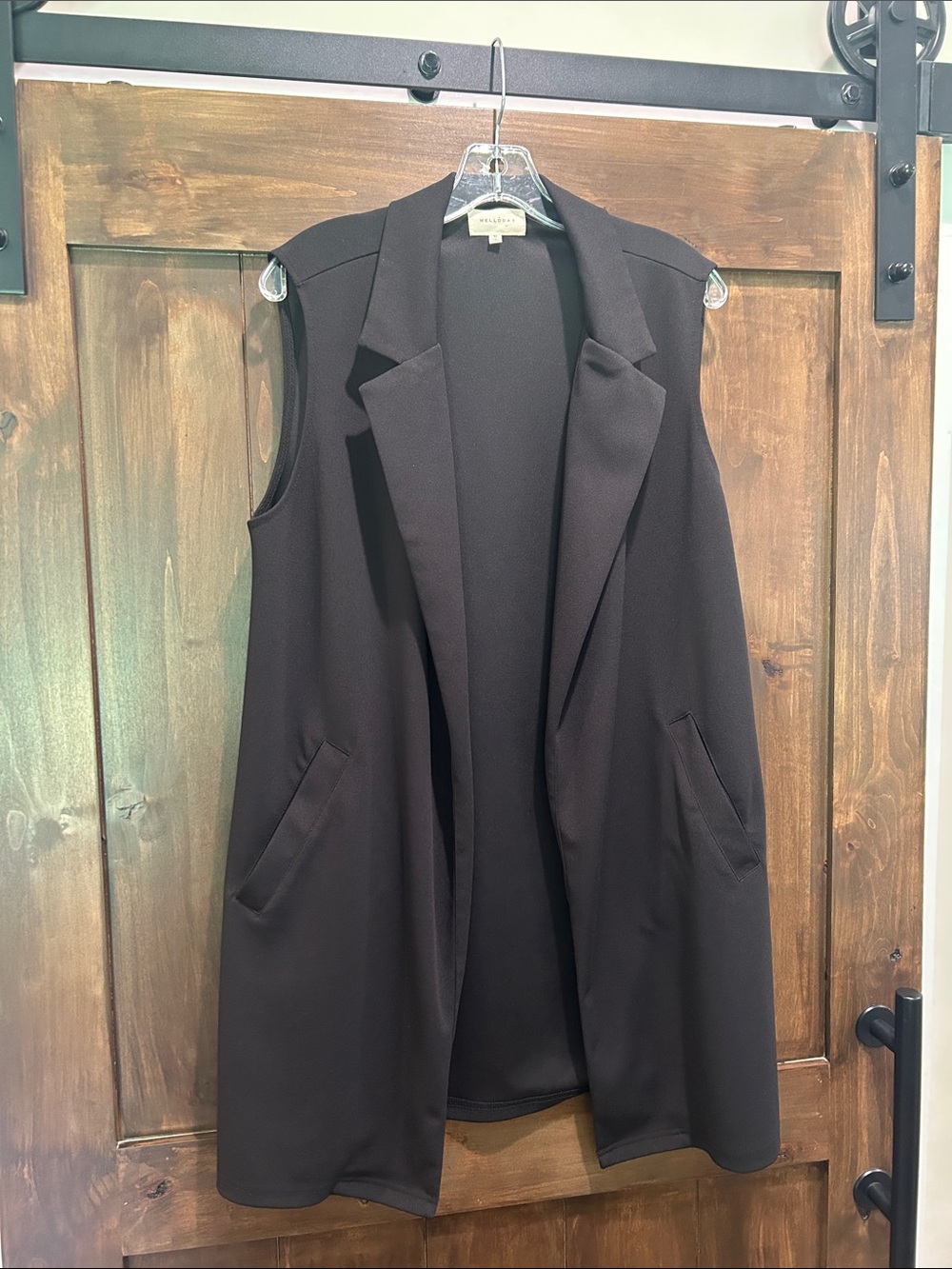 M130 MELLODAY Black Sleeveless Longline Blazer Vest Size Medium